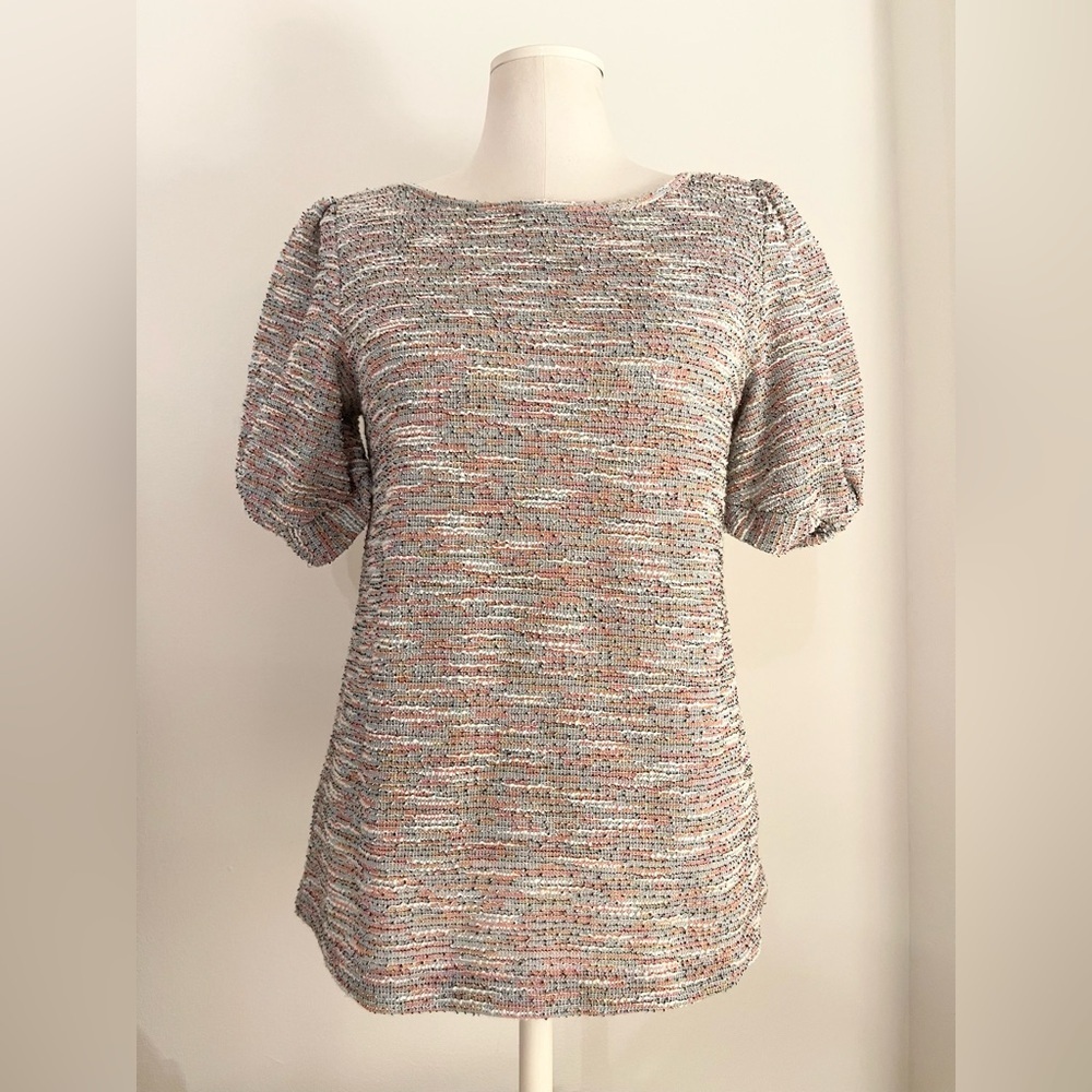LOFT Colorful Knit Too Blouse with Puffed Sleeve | Size S